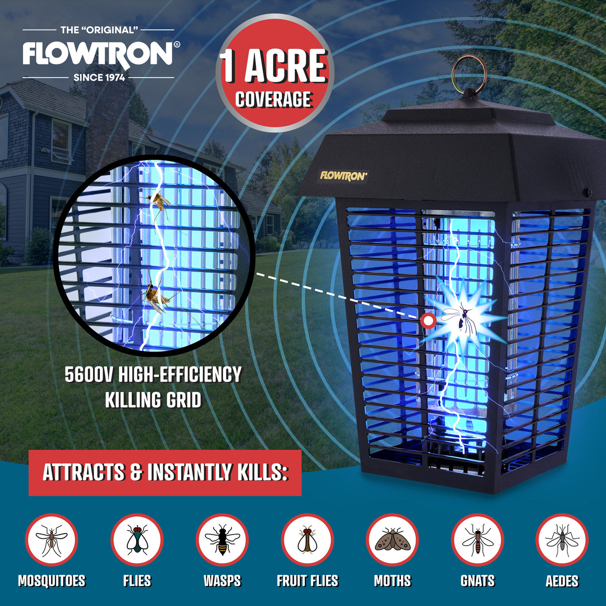 Reliable Bug Zapper for Outdoor Spaces 1 Acre Coverage Flowtron