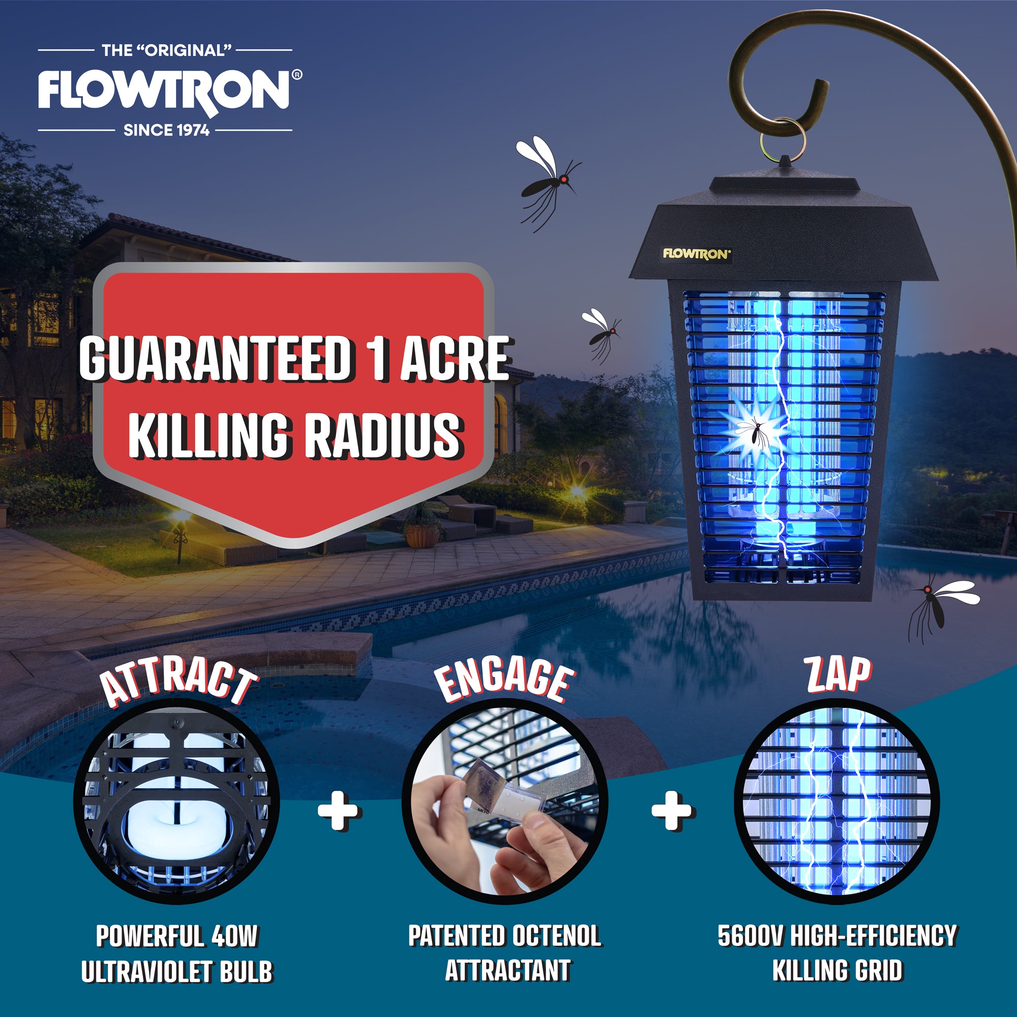Reliable Bug Zapper for Outdoor Spaces 1 Acre Coverage Flowtron