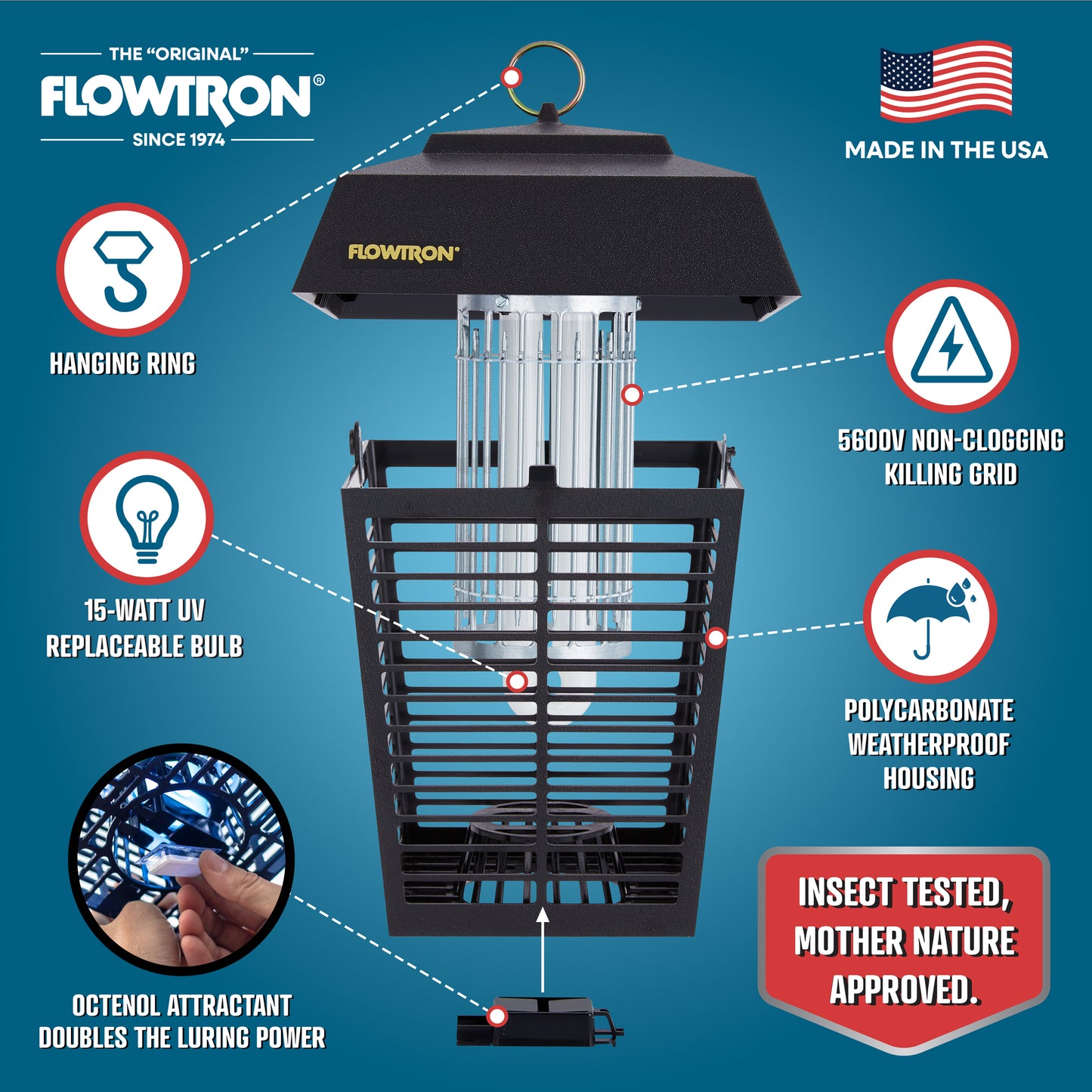 Flowtron 15W Outdoor Bug Zapper, 1/2 Acre coverage 