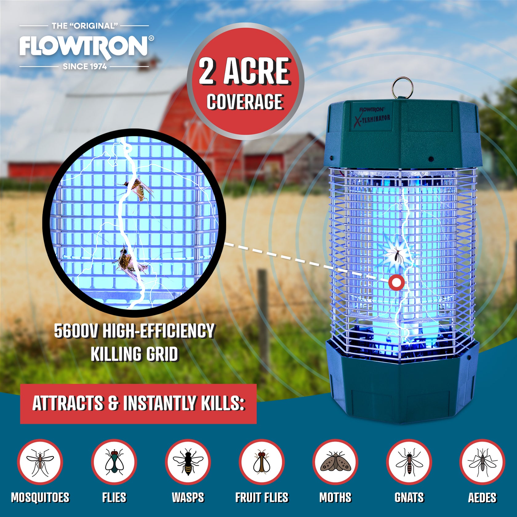 Powerful Commercial Bug Zapper with 2 Acre Coverage Flowtron