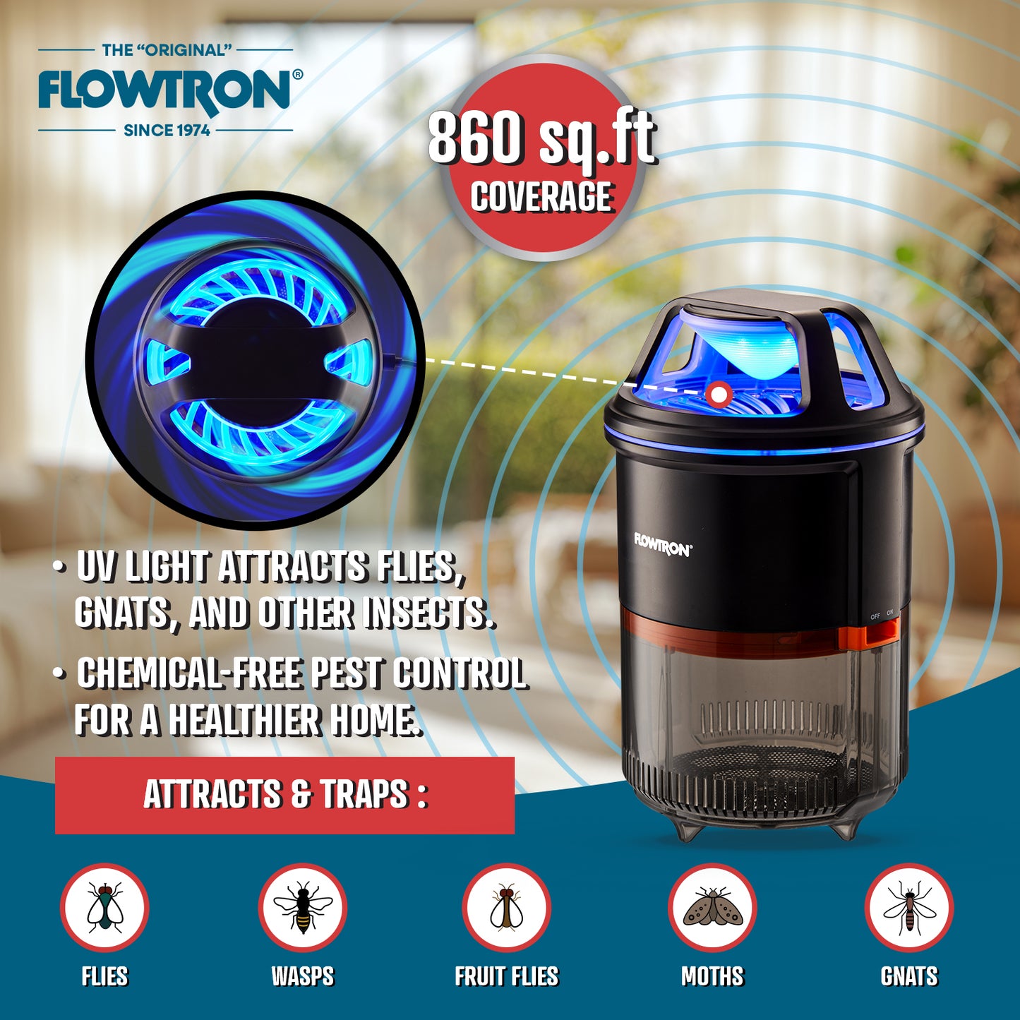 Flowtron Indoor Bug Trap, 860 sqft coverage